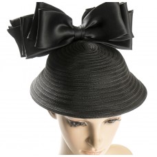 Black Tweed Straw Hat w/black satin bow