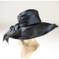 Navy Blue Satin Flare hat w/wide ban, bow in back