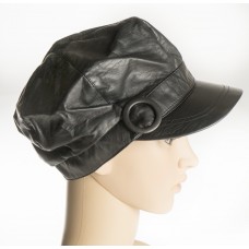 Black Leather Cap w/button design
