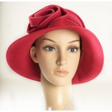 Red Wool Designer Hat w/white stitching and swirl design 