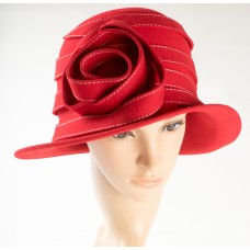 Red Wool Designer Hat w/white stitching and swirl design 