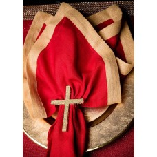 Red Linen Napkin trimmed with Gold Cross