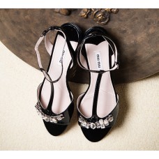 Miu-Miu Black Patent Leather Sandal