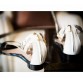 White and Black Leather Sandal with Snake Skin Pattern on Ankle Strap