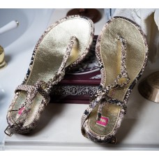 Leather Sandal with Brown and Beige Snake Skin Pattern