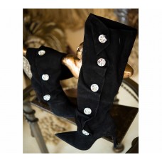Miu-Miu Black Leather Suede Boots 5" Heel