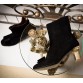 Paris Black Suede Ankle Boot with Black Suede Bow