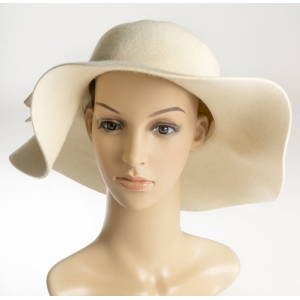 Creme Wool Floopy Hat w/bow on the side