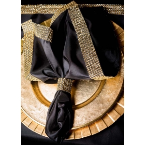 Black Linen Napkin trimmed in topaz swarovski crystal stone