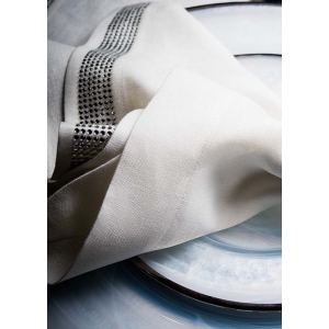 White linen Napkin w/jet Swarovski Crystal Stone on top