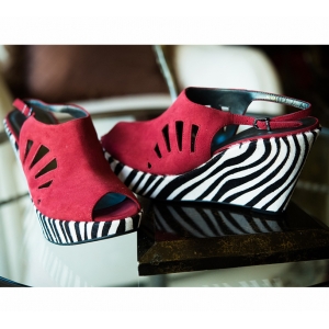Red Suede Black and White Suede Leopard Print 4" Heel