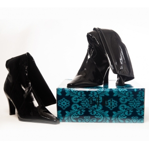 Black Patent Leather Boot with 4" Heel