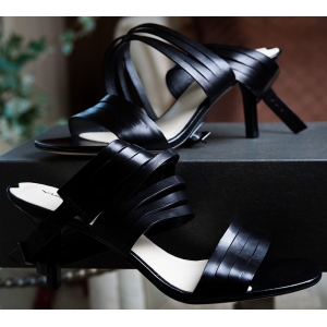 Black Leather 4" Heel Shoe with 4 Connecting Straps