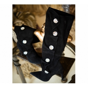 Miu-Miu Black Leather Suede Boots 5" Heel