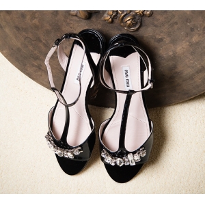 Miu-Miu Black Patent Leather Sandal