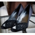Stuart Weitzman - Black Satin Shoe with designer Lace Open Top