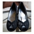 Stuart Weitzman - Black Satin Shoe with designer Lace Open Top