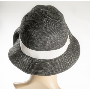 Black Straw Summer Hat w/ white ribbon ban