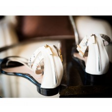 White and Black Leather Sandal with Snake Skin Pattern on Ankle Strap White and Black Leather Sandal with Snake Skin Pattern on Ankle Strap