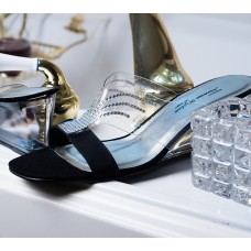 Norman Rupli - Black Fabric Strap and Clear Open Toe Sandal Norman Rupli - Black Fabric Strap and Clear Open Toe Sandal