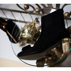 Paris Black Suede Ankle Boot with Black Suede Bow