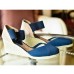 Navy Blue and Light Beige 3 1/2" Wedge Heel Navy Blue and Light Beige 3 1/2" Wedge Heel
