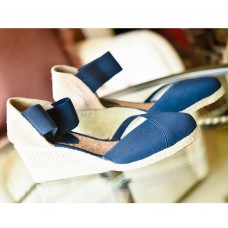 Navy Blue and Light Beige 3 1/2" Wedge Heel