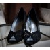 Stuart Weitzman - Black Satin Shoe with designer Lace Open Top