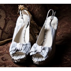 Stuart Weitzman - White and Gray 5" Round Wedge Heel Stuart Weitzman - White and Gray 5" Round Wedge Heel