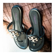 Tory Birch - Black Sandal with Gold Logo on Top